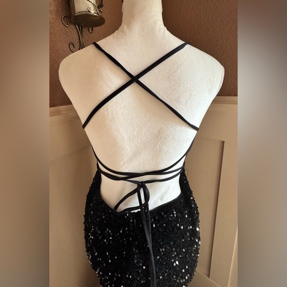 FAERIESTY Sparkling Black Evening  Maxi Dress Spaghetti Strap and open back.. - Picture 4 of 12